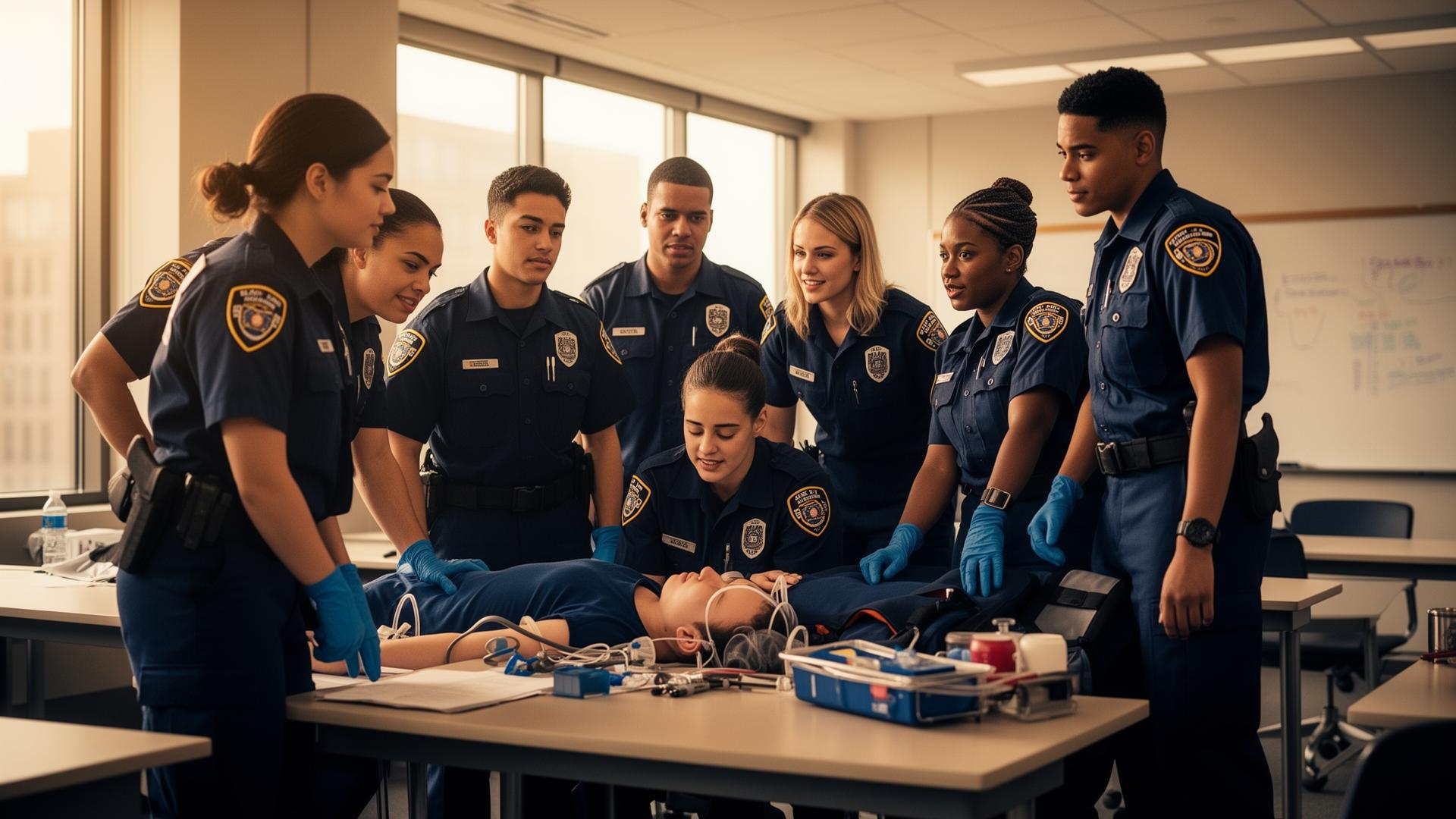 EMT students training in a classroom